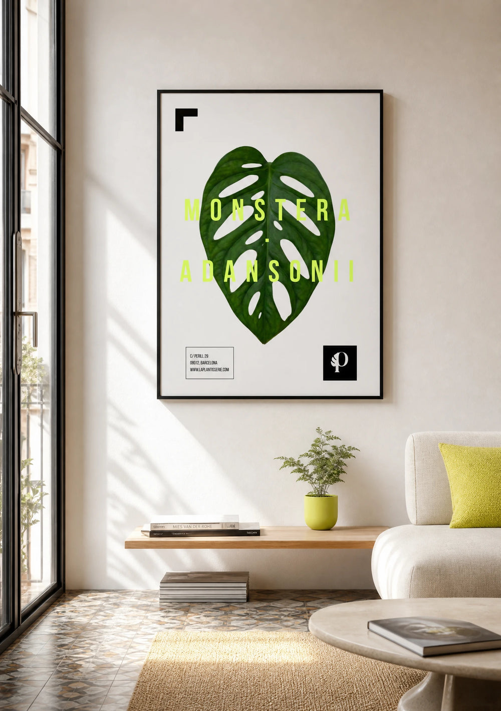 Lámina de Monstera Adansonii enmarcada, decoración botánica para la pared